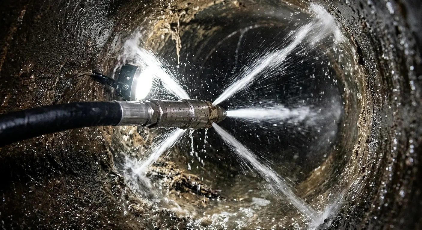 High-pressure hydro jetting nozzle cleaning sewer pipe for Emergency Drain Service in Toppenish